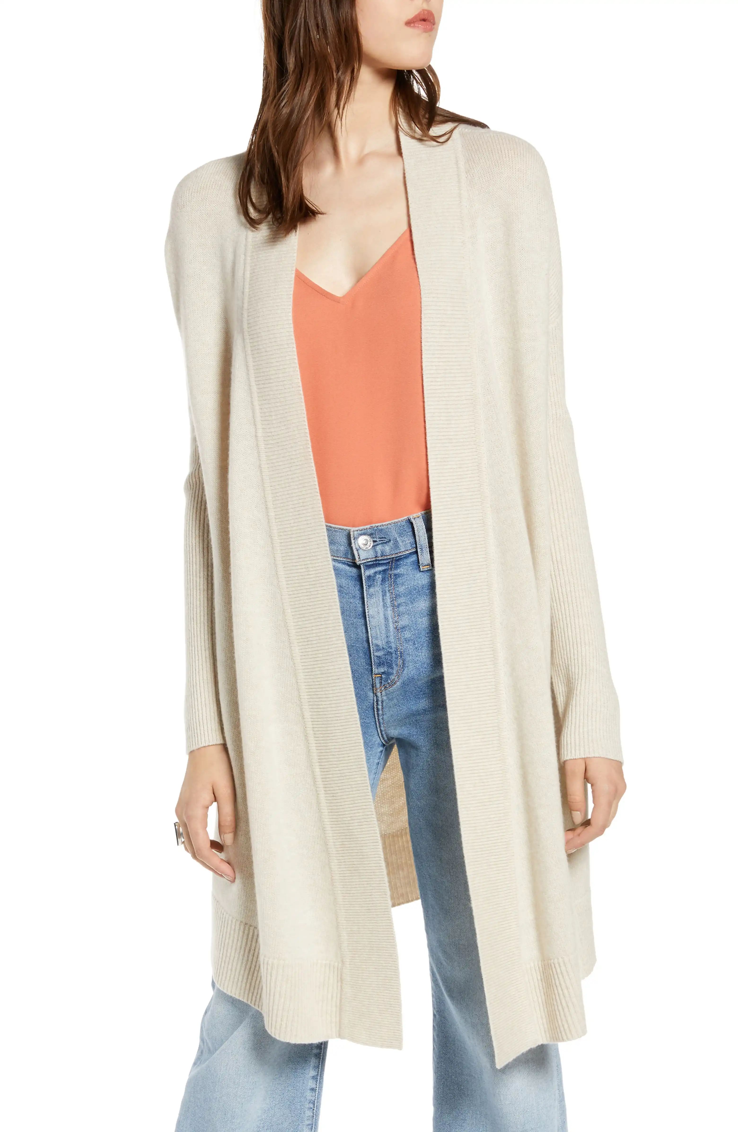 Wool & Cashmere Drape Front Long Cardigan | Nordstrom