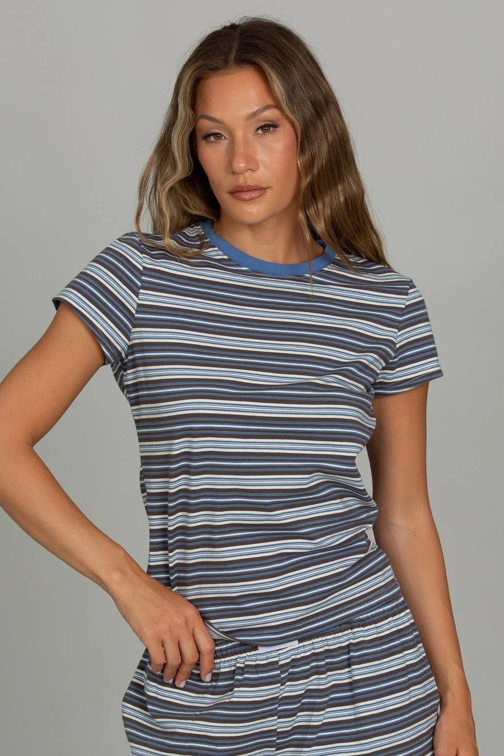 Lagoon Cotton Striped Tee | Gold Hinge
