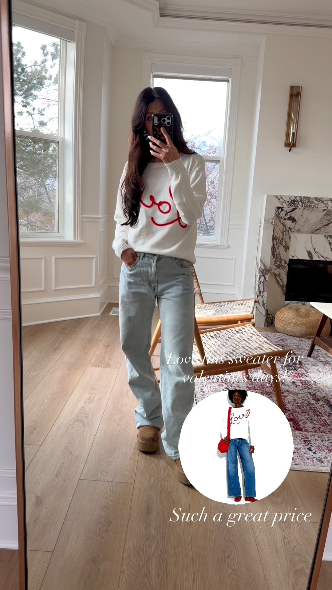 I have a small in the sweater and 24 in jeans! 

#LTKOver40 #LTKValentine #LTKgrwm