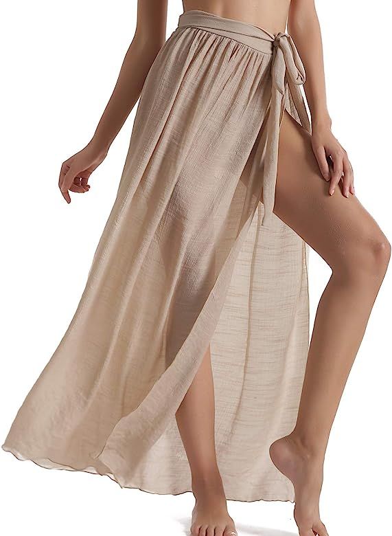 Eicolorte Beach Sarong Pareo Womens Semi-Sheer Swimwear Cover Ups Short Skirt with Tassels | Amazon (US)