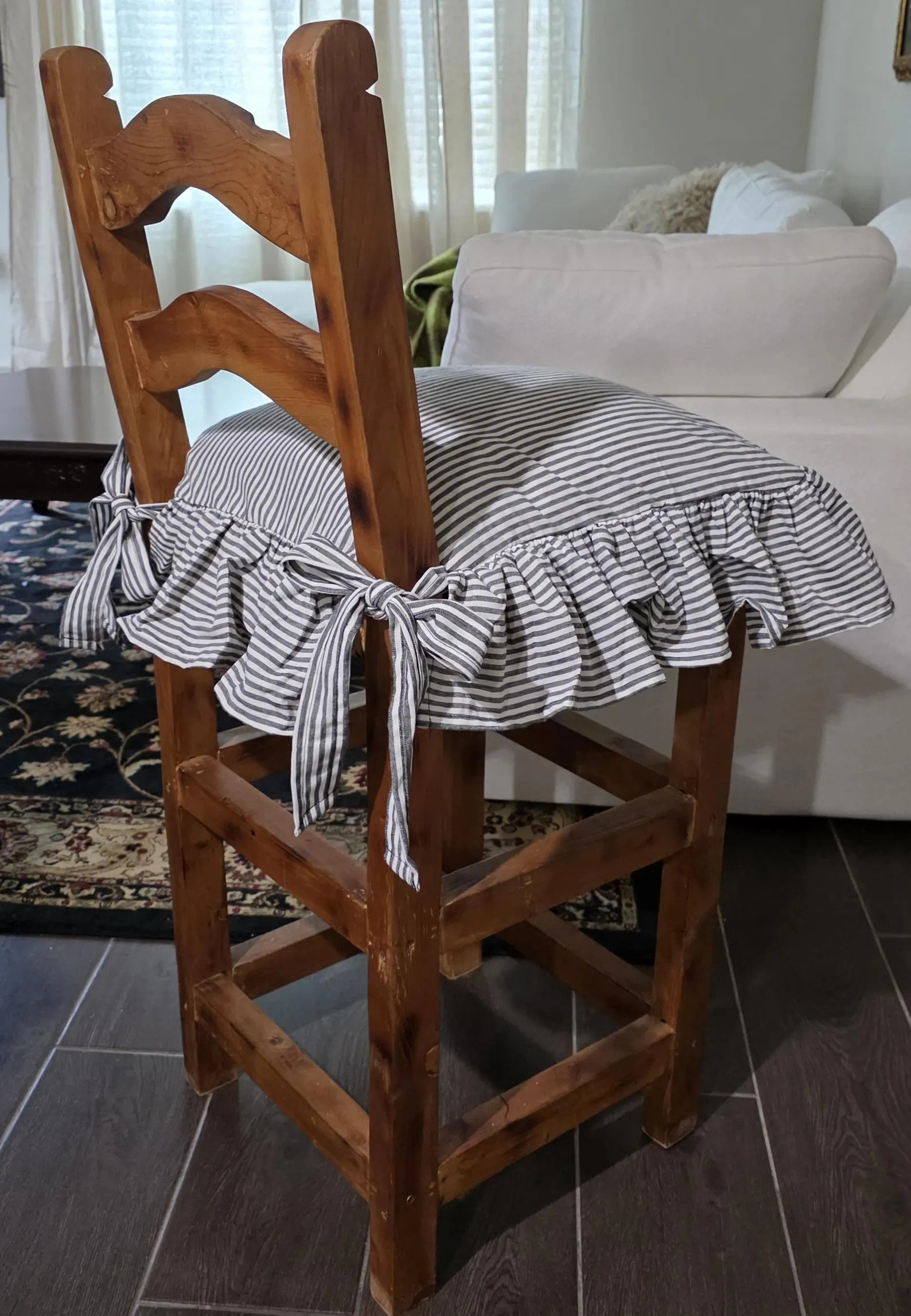 Striped Ticking Fabric Chair Cushion Cover With Ruffle – Beige Black Blue Home Decor - Etsy | Etsy (Global)