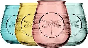 Glaver's Set Of 4 21 Oz. Colored Glasses, Multicolor Embossed Dragonfly Wine Glasses, Vintage Dri... | Amazon (US)
