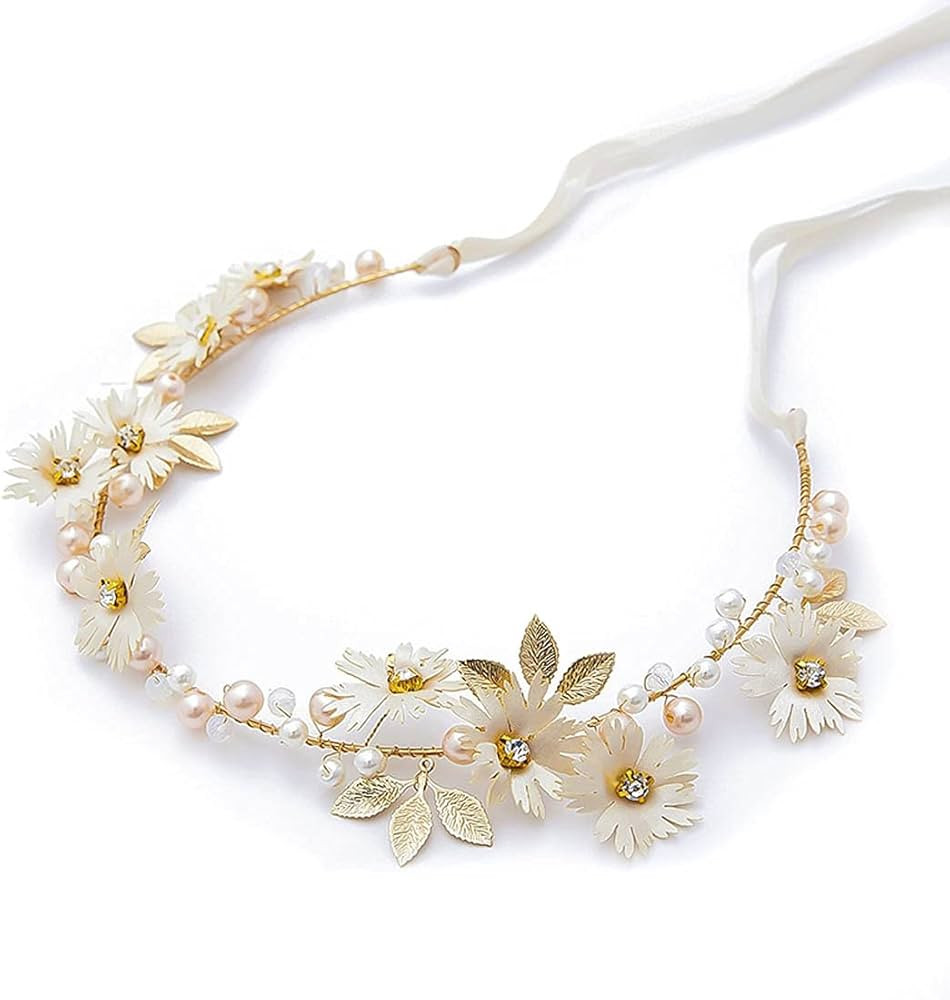 Bridal Hair Vines Crystal Pearls Flower Wedding Hair Accessories Evening Party Tiara Headpiece fo... | Amazon (US)