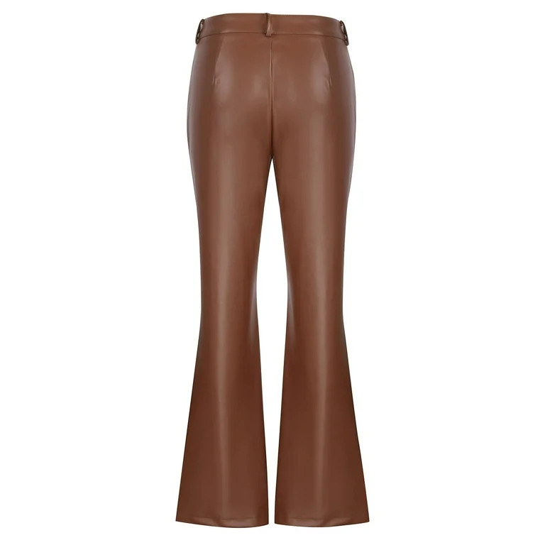 XFLWAM Women's Faux Leather Pants Mid Waist Flare Bell Bottom Leggings Casual Solid Color Pants w... | Walmart (US)