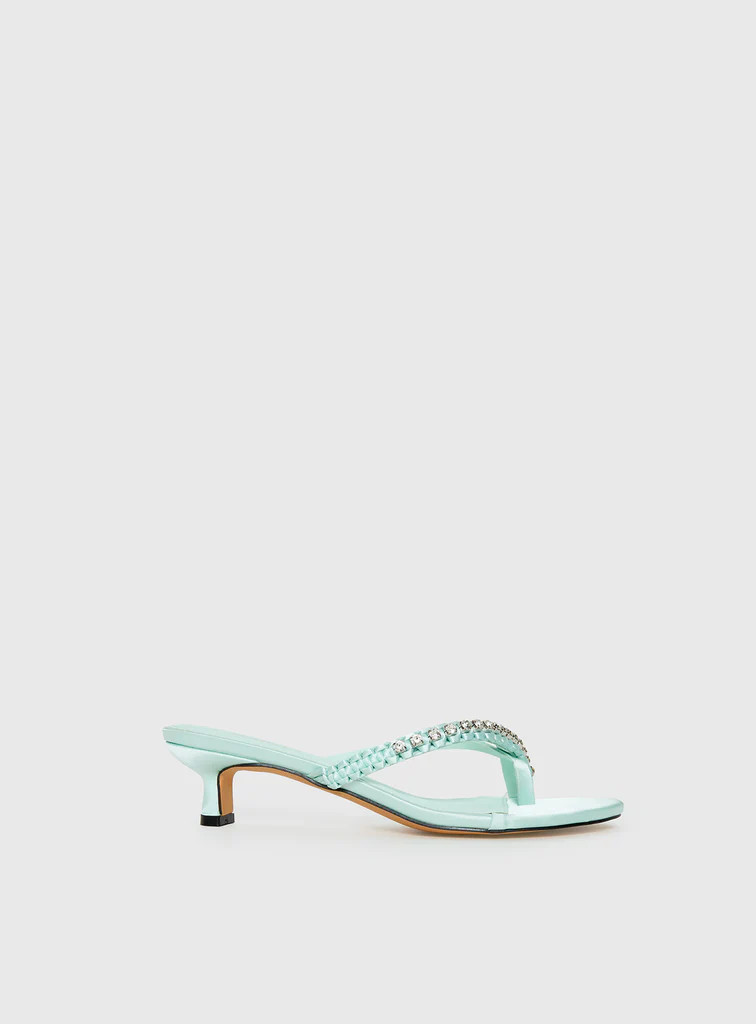 Little Italy Diamante Detail Thong Heels Aqua | Princess Polly US