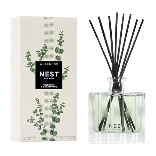 NEST New York Reed Diffuser, Wild Mint & Eucalyptus - 5.9 fl oz - Fragrance for Up to 90 Days - Reusable, Refillable Glass Holder - Includes 8 All-Natural Reed Sticks - Flame Free | Amazon (US)