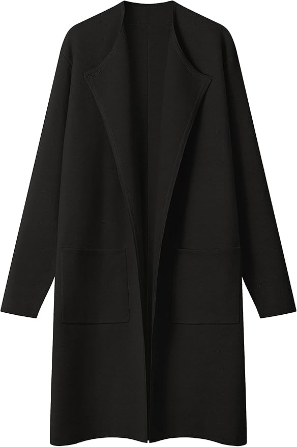 MEROKEETY Women's Open Front Coatigan Sweater Long Sleeve Casual Knit Lapel Cardigan Coat with Po... | Amazon (US)