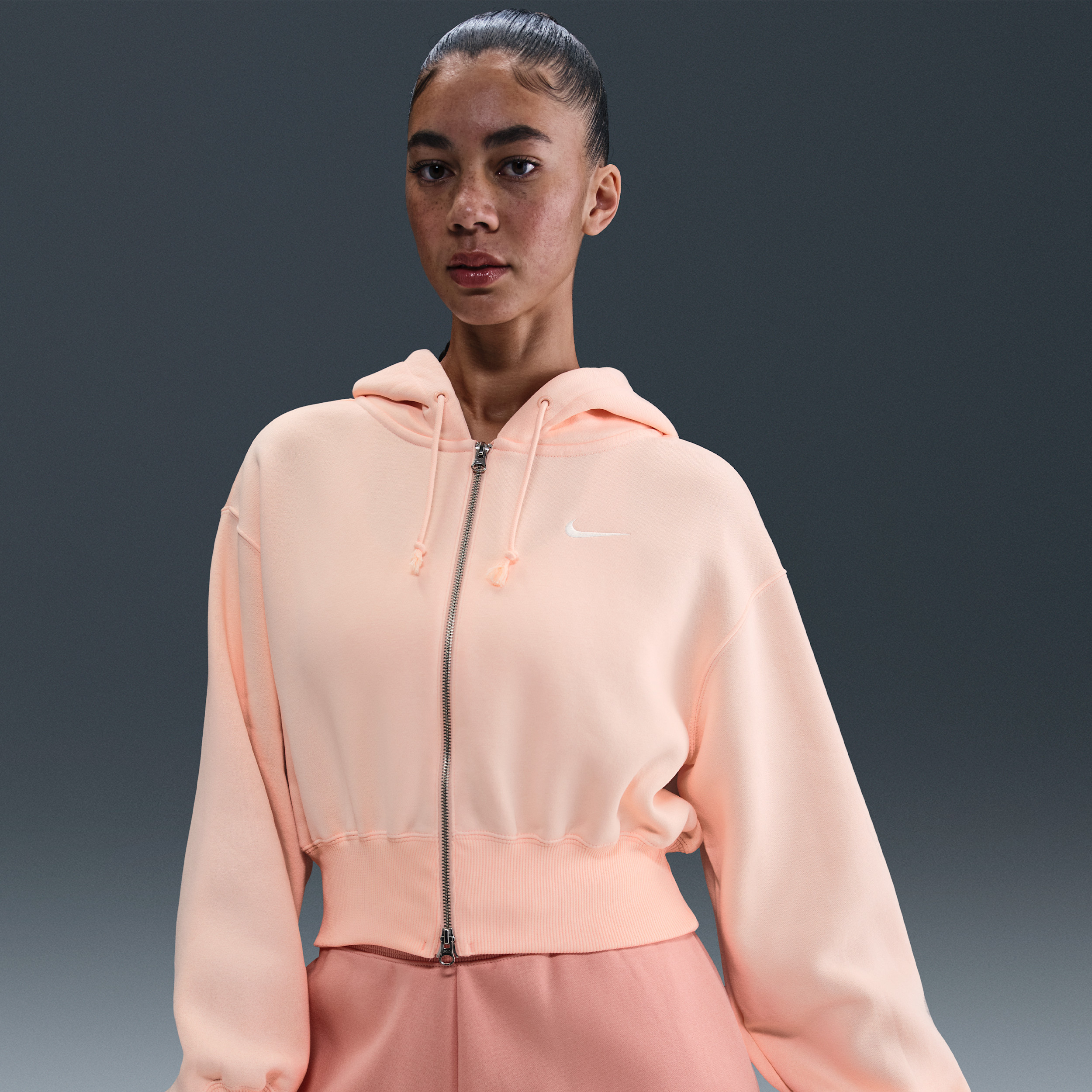 Women's Nike Sportswear Phoenix Fleece Loose Cropped Full-Zip Hoodie in Pink | HJ0940-664 | Nike (US)