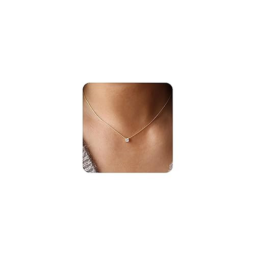 Rumgey Gold Necklaces for Women, Dainty Diamond Necklace 14k Gold Plated Simple CZ Necklaces for Women Gold Pendant Necklace Trendy Everyday Jewelry Gifts for Her | Amazon (US)