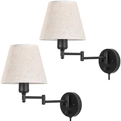 HAITRAL Plug in Wall Sconces Set of 2- Dimmble Wall Lamps with Linen Shade,Plug-in or Hardwired W... | Amazon (US)