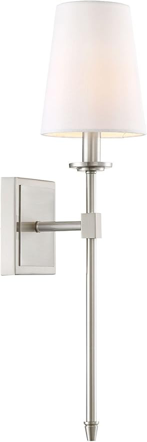 Kira Home Torche 20" Mid Century Modern Wall Sconce with Tapered White Linen Shade, Silver Candle... | Amazon (US)