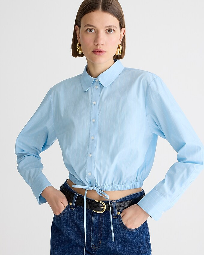 Cropped fitted-waist button-up shirt in stripe | J. Crew US