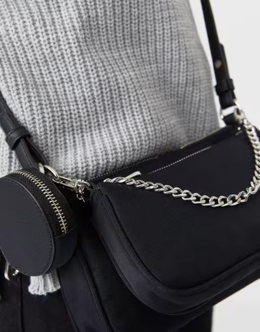 Stradivarius 3 piece cross body bag with chain detail in black | ASOS (Global)