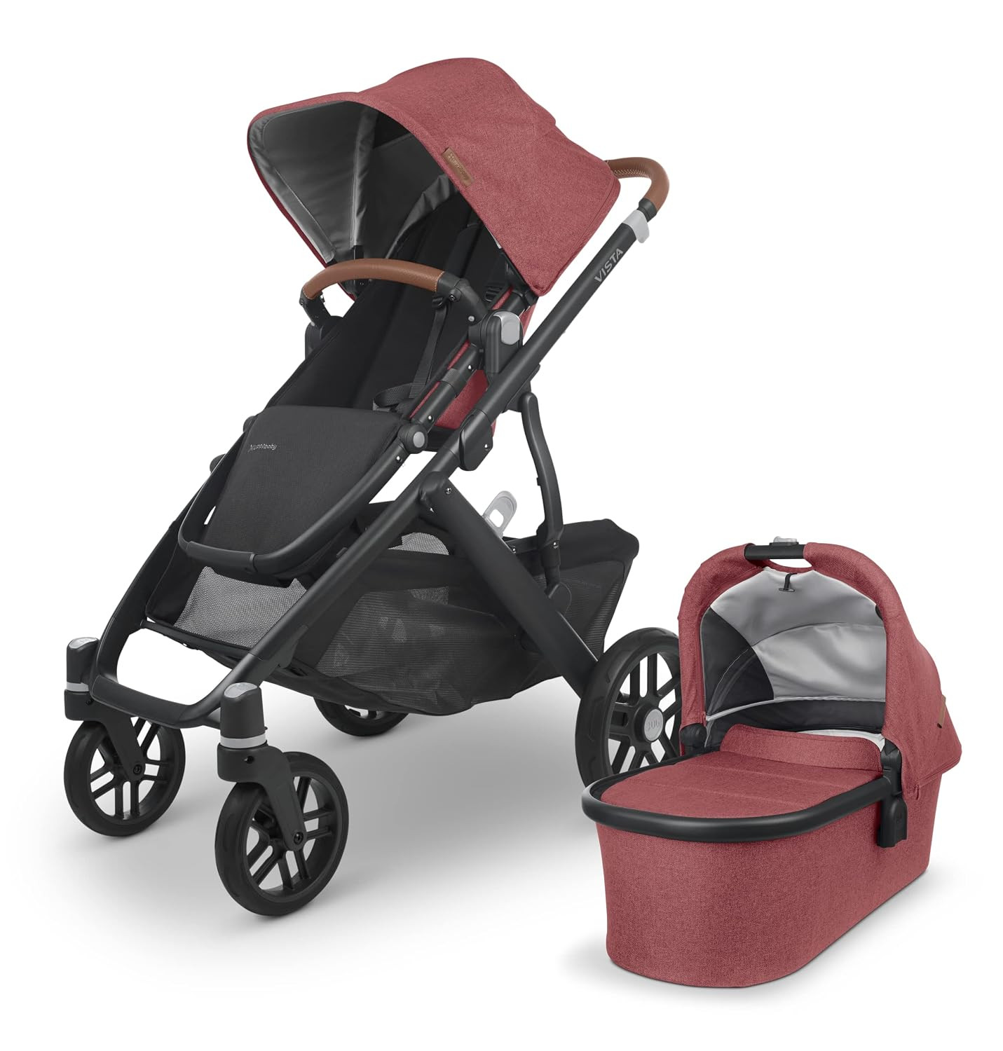 UPPAbaby Vista V2 Stroller/Convertible Single-to-Double System/Bassinet, Toddler Seat, Bug Shield, Rain Shield, and Storage Bag Included/Lucy (Rosewood Mélange/Carbon Frame/Saddle Leather) | Amazon (US)