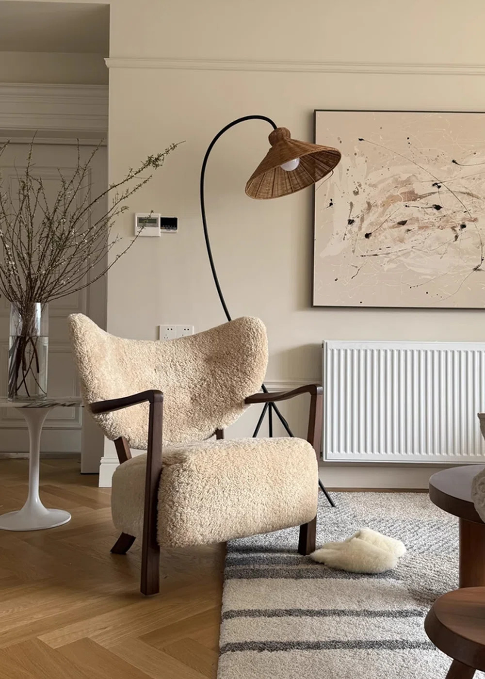 Wildon Home® French Mid-Century Style Solid Wood Lambswool Single Sofa Chair | Wayfair | Wayfair North America