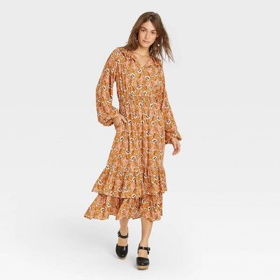 Women's Floral Print Balloon Long Sleeve Ruffle Collar Dress - Universal Thread™ | Target