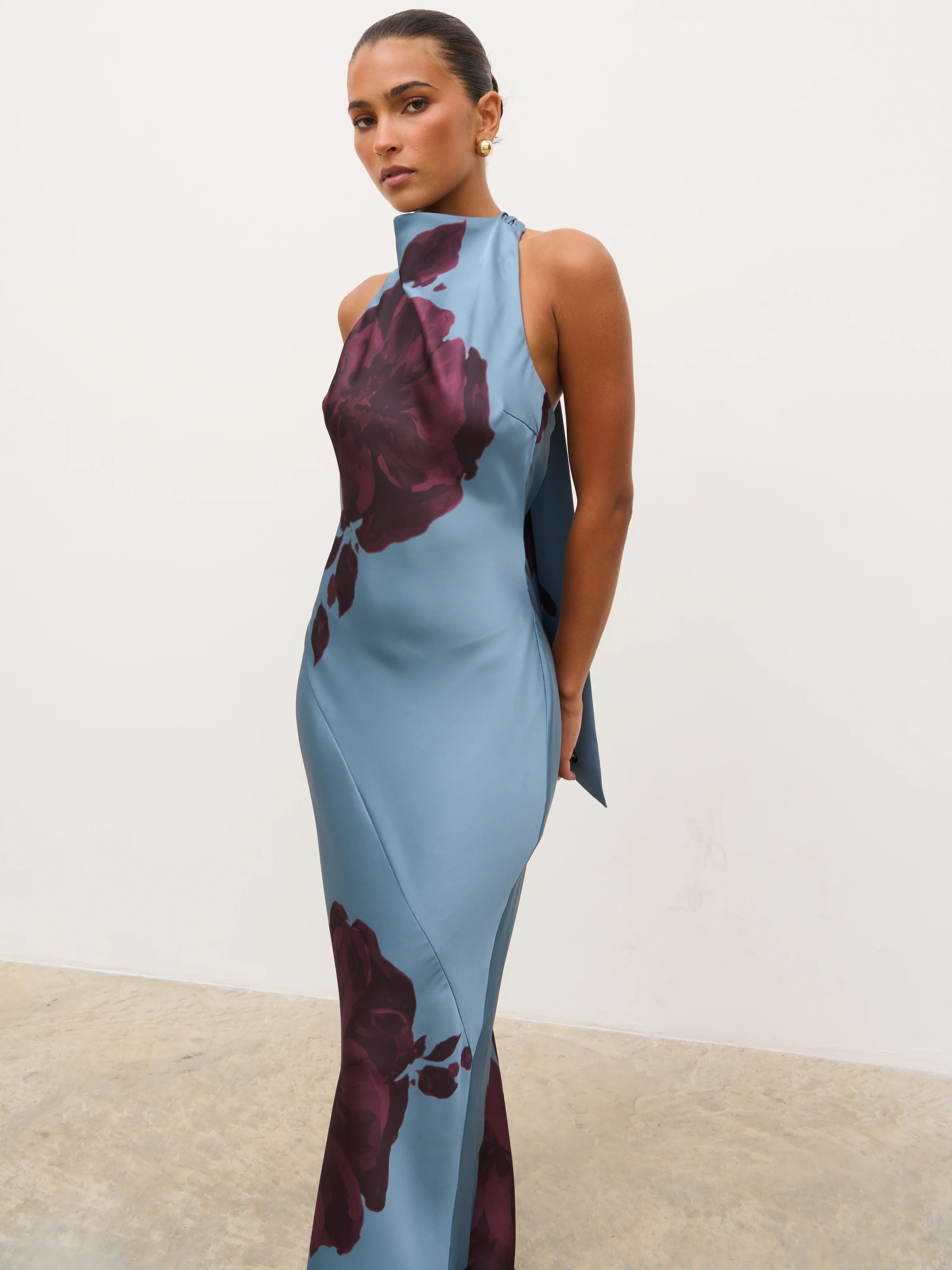 Edita Cowl Neck Maxi Dress - Blue and Fig Floral | Pretty Lavish (UK)