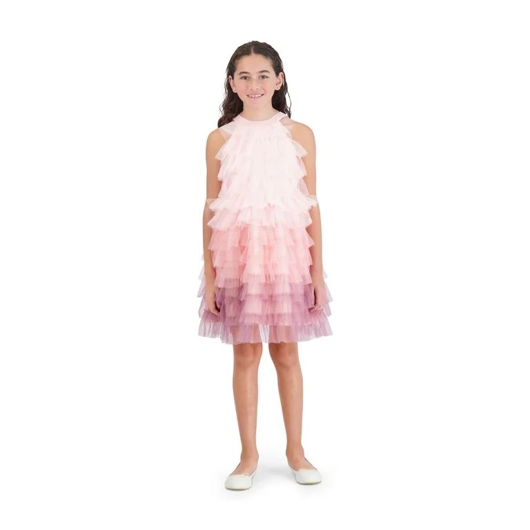 Wonder Nation Girls Ombre Mesh Ruffle Dress, Sizes 4-16 & Plus - Walmart.com | Walmart (US)