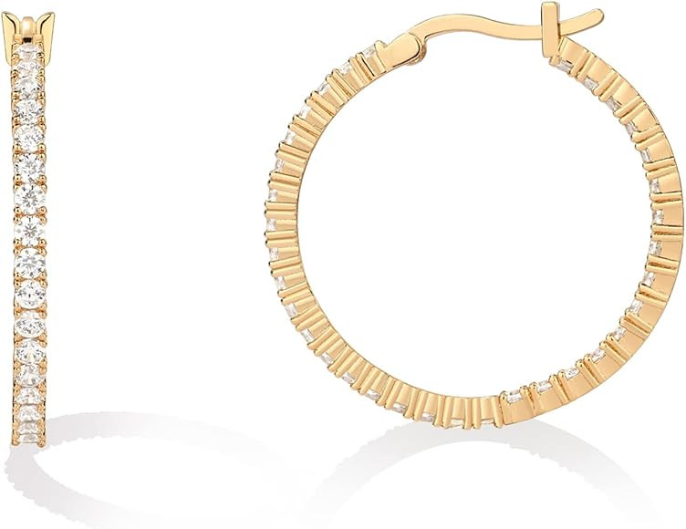 PAVOI 14K Gold Plated 925 Sterling Silver Post Cubic Zirconia Hoop Earrings for Women | Elegant I... | Amazon (US)