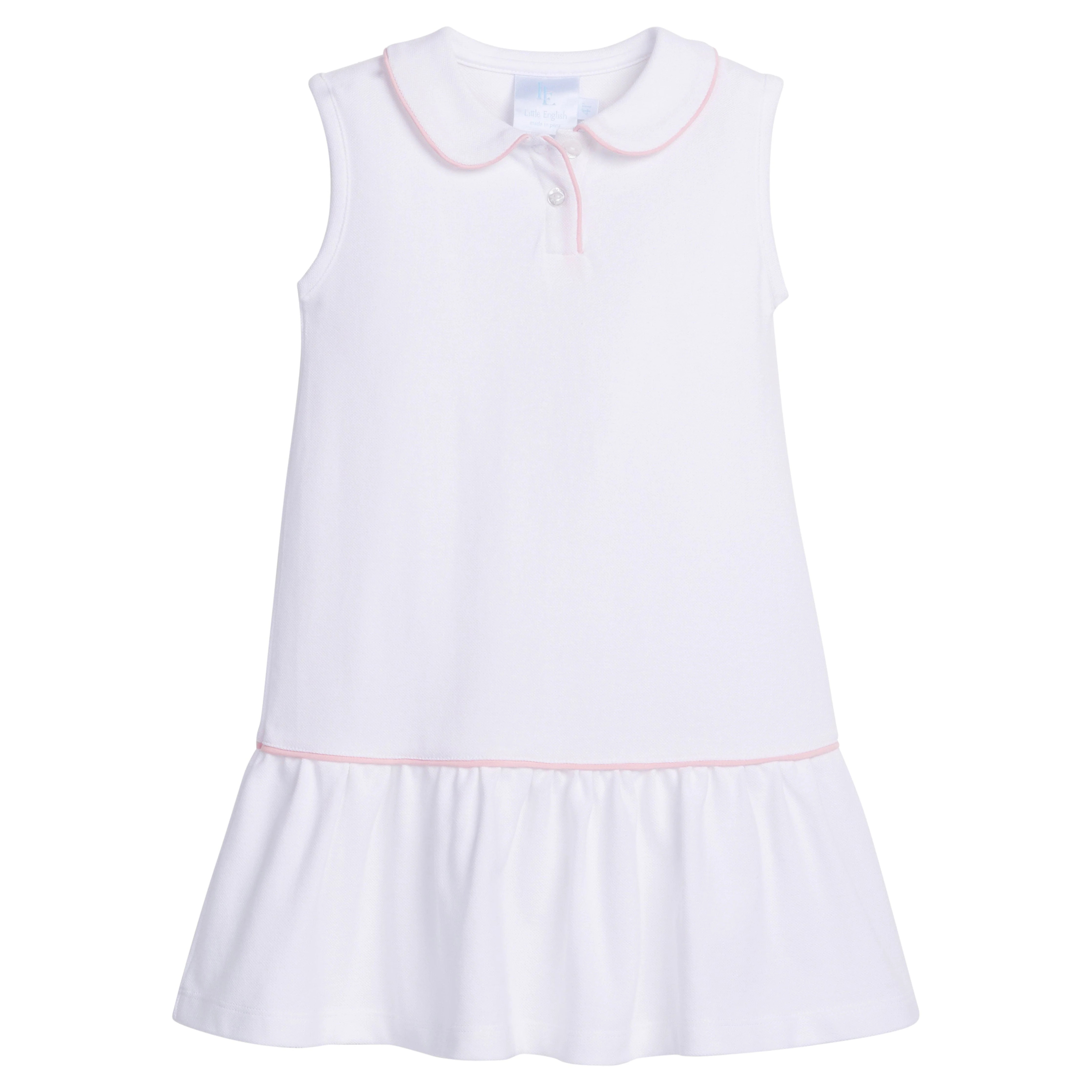 Girls Sleeveless Polo Dress in White | Little English