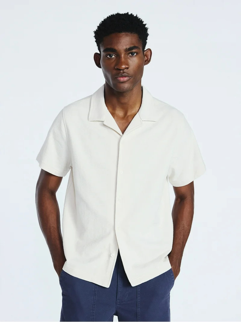 Free Assembly Men's Textured Cotton Camp Shirt with Short Sleeves, Sizes S-3XL | Walmart (US)