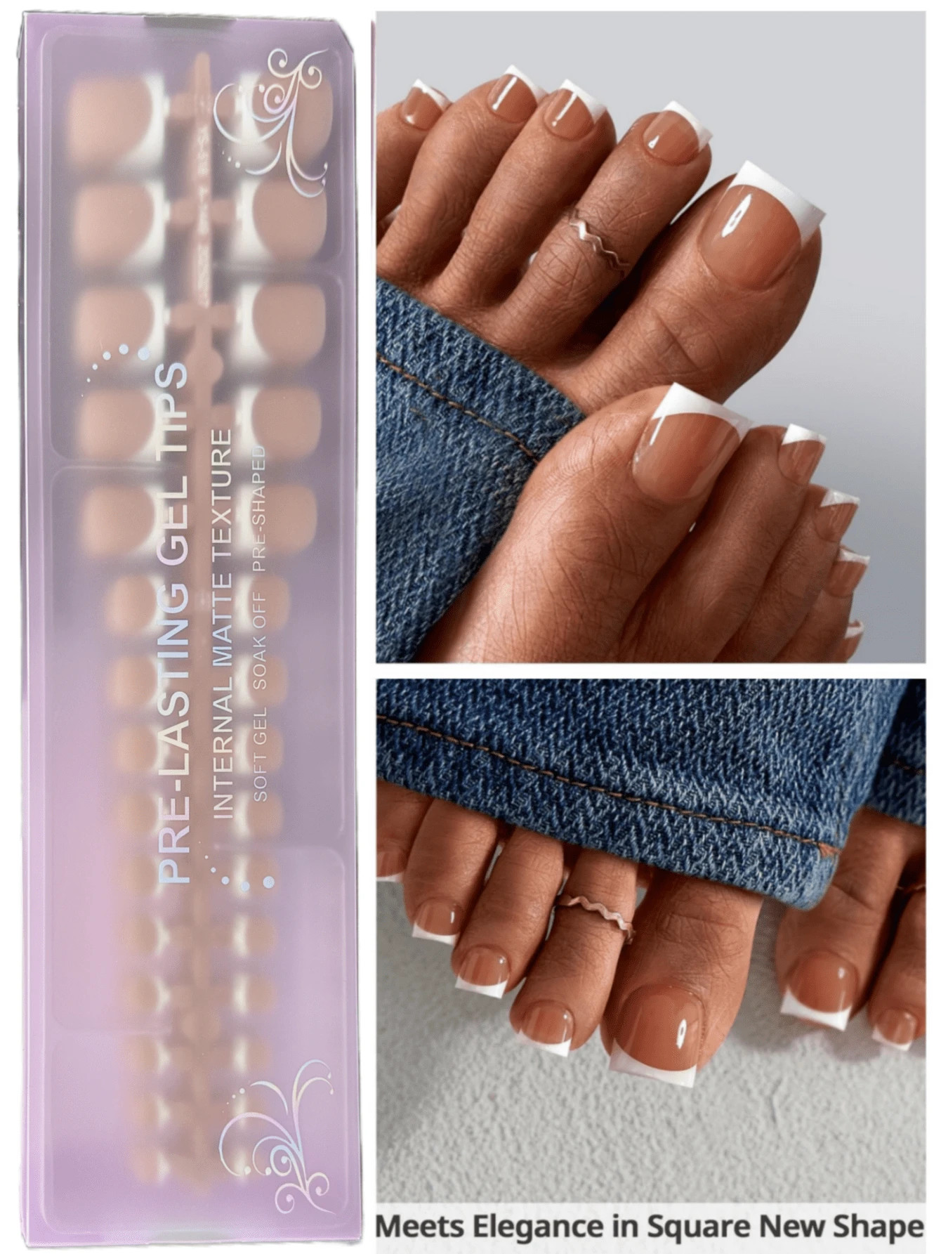 150Pcs Short Square Press On Toenails,Brown French Tip Soft Gel Nail Tips,Used As False Nails For... | SHEIN