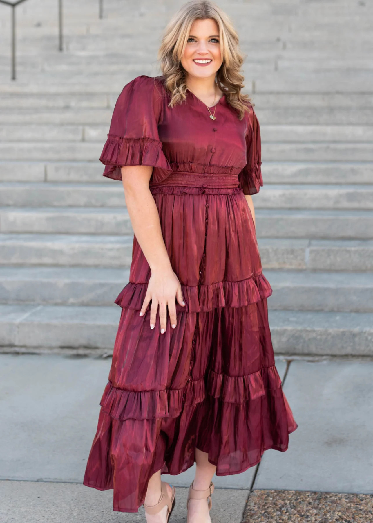 Kirsten Burgundy Ruffle Dress | My Sister's Closet Boutique