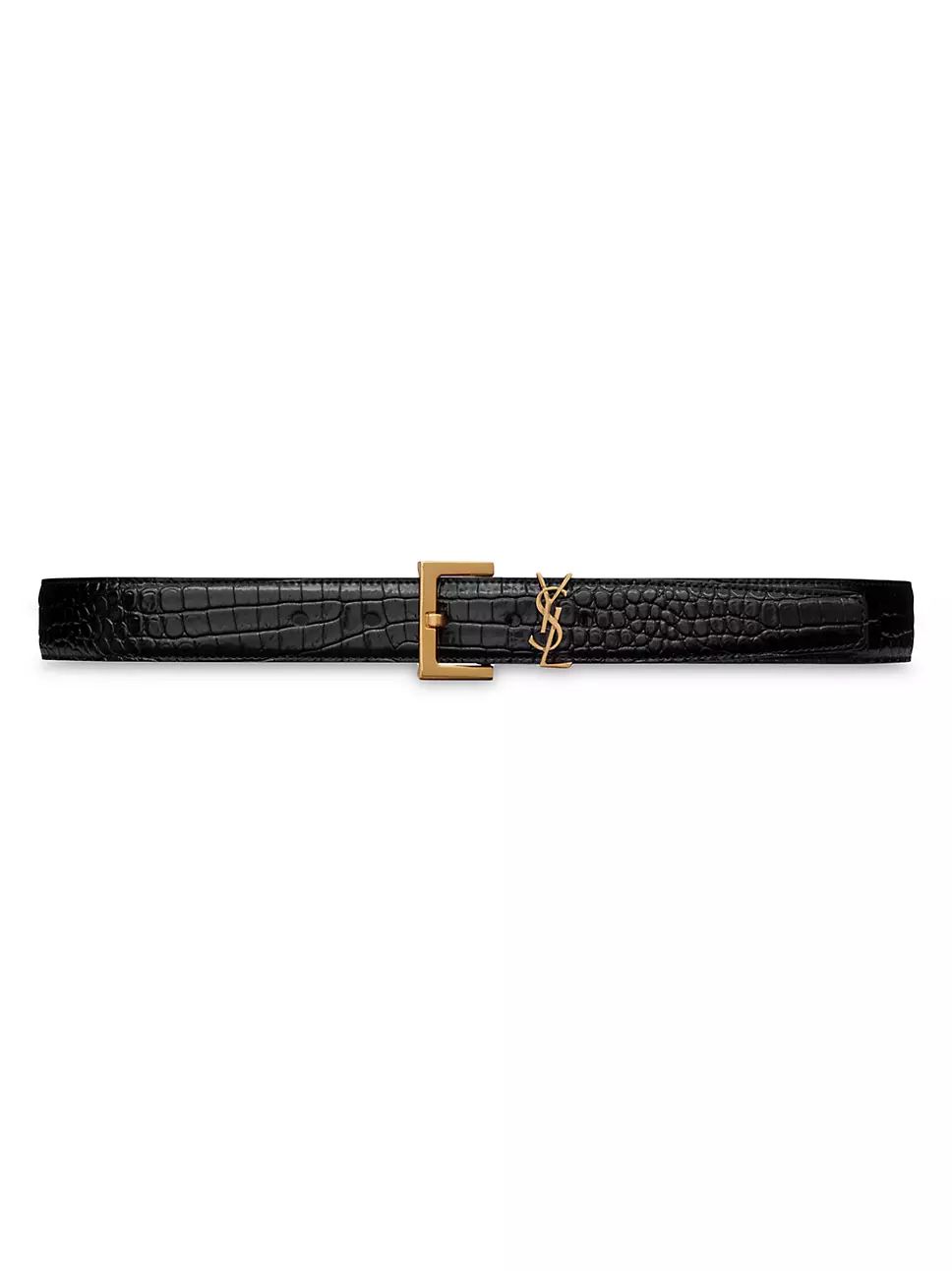 Cassandre Belt With Square Buckle In Crocodile Embossed Leather | Saks Fifth Avenue