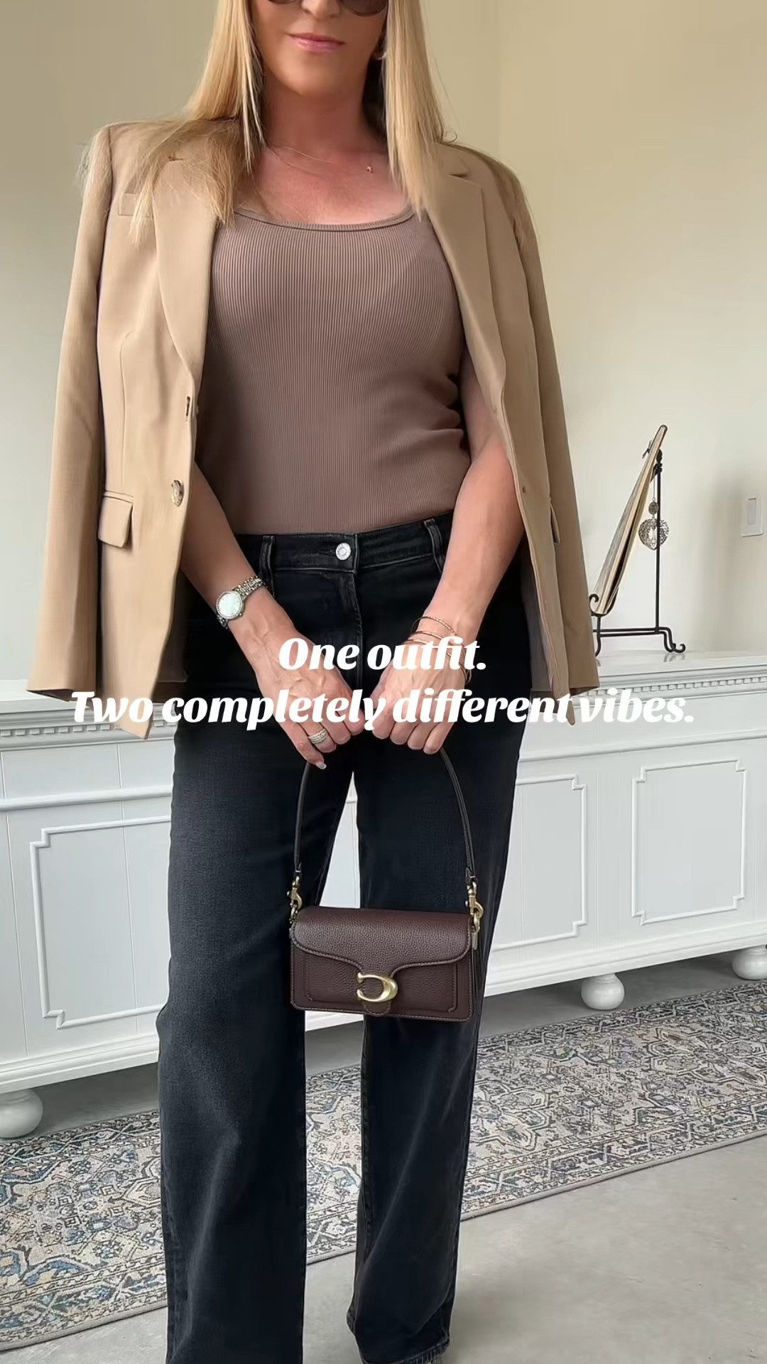 Same base outfit styled two ways: polished with a blazer or relaxed with a linen layer. Both create a completely different silhouette. #neutralstyle #capsulefashion #classicstyle

#LTKgrwm