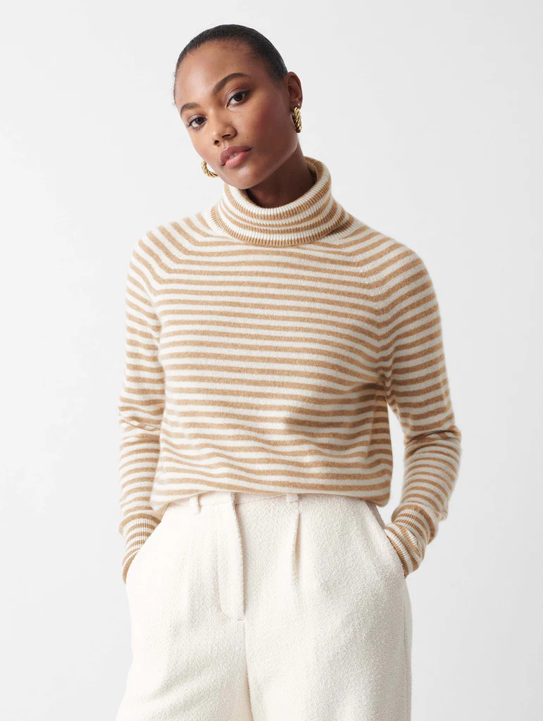 Essential Cashmere Striped Turtleneck | White and Warren