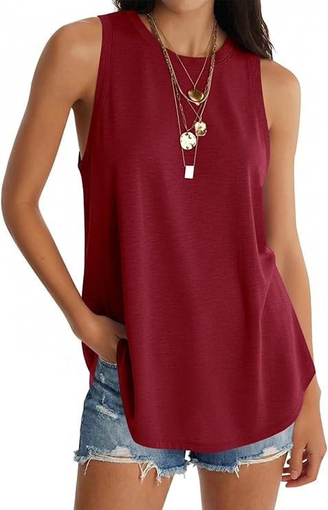 UNCLECAT Women's Casual Sleeveless Tank Tops Summer Crew Neck Round Hem Loose T Shirts Workout Sh... | Amazon (US)