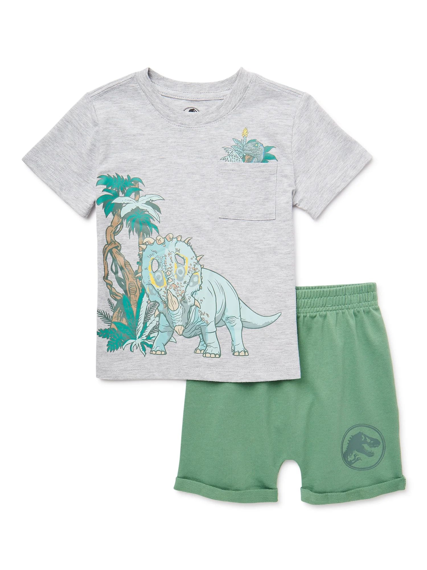 Jurassic World Toddler Boys Triceratops Attack T-Shirt and Shorts Set, 2-Piece Set, Sizes 12M-5T | Walmart (US)
