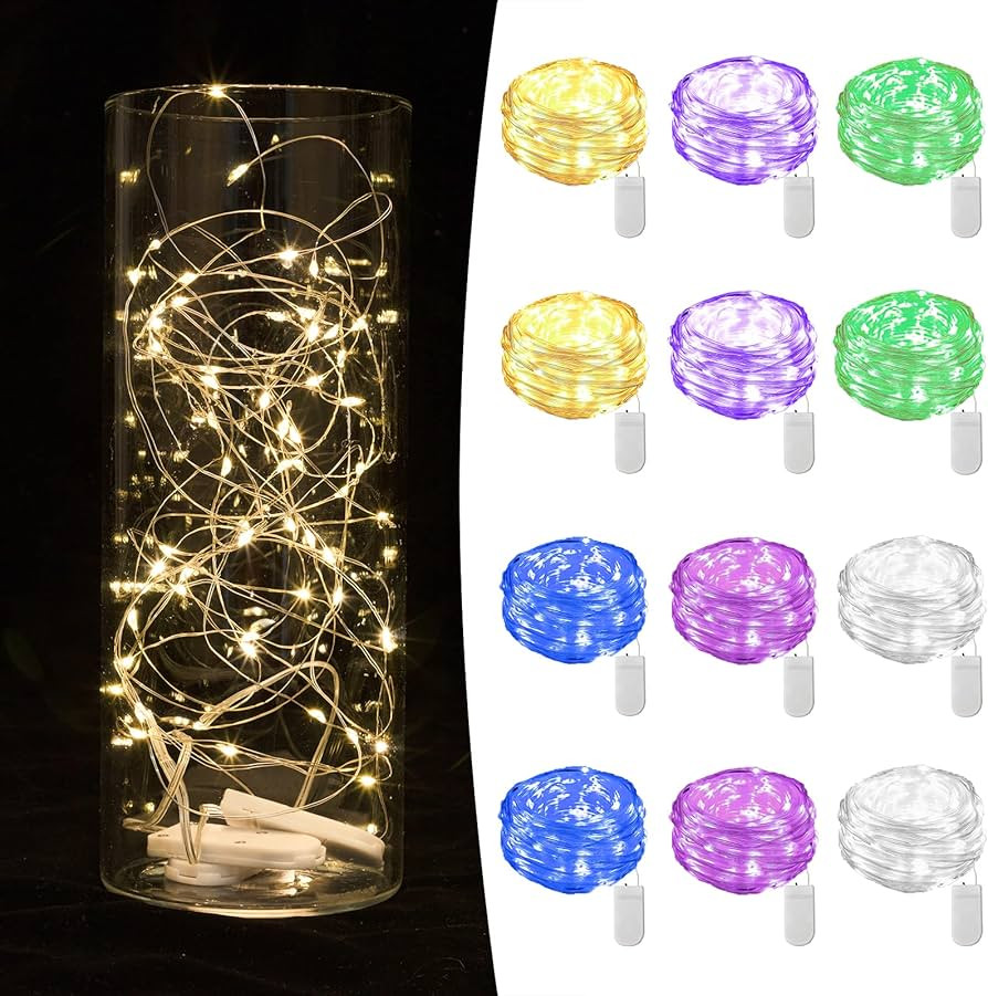 12 Pack Fairy Lights Battery Operated String Lights 7ft 20 Led Mason Jar Lights Waterproof Silver... | Amazon (US)