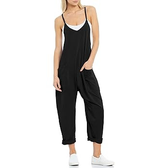 Tongmingyun Womens Casual Sleeveless Jumpsuits Spaghetti Strap Loose Romper Long Pants with Pocke... | Amazon (US)