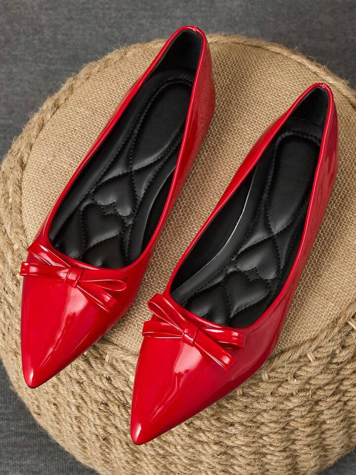 1 Pair Women's Red Pointed Toe Flat Shoes, Soft Leather Slip-On Versatile Office Work Flats, Mocc... | SHEIN
