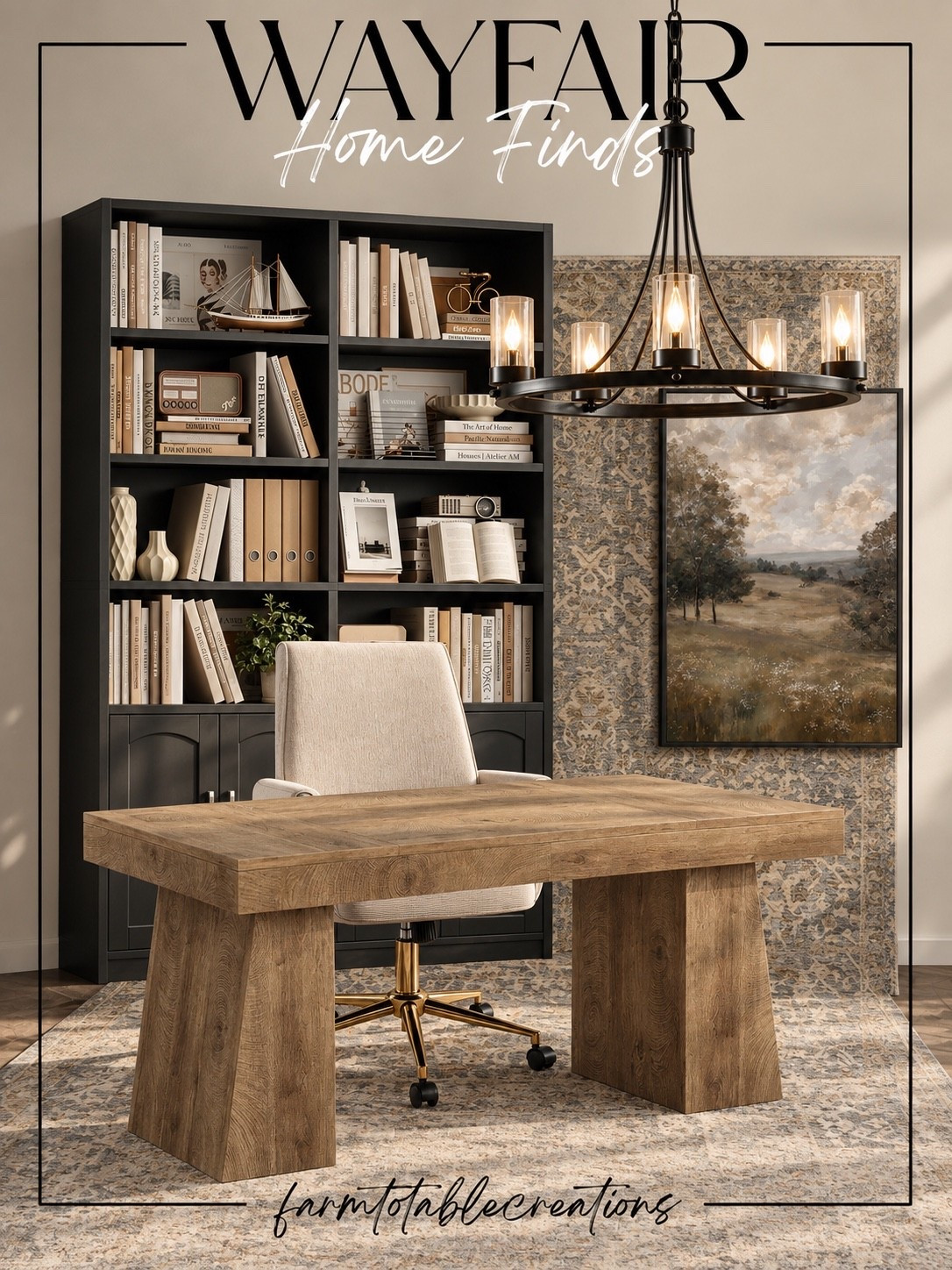 Wayfair Home Office Finds 🤎

A home office that feels warm, polished, and actually inviting to work in! These Wayfair finds combine a substantial wood desk with a black bookcase, creamy upholstered office chair, vintage-inspired rug, landscape artwork, and statement lighting for a beautifully collected look.

I love the contrast between the natural wood and black accents—it gives the space depth while all the soft neutrals keep it cozy and timeless. Perfect inspiration for giving your office a designer-inspired refresh this fall!

Follow @farmtotablecreations on Instagram for more cozy home finds and trending decor.

#LTKHome #Wayfair #WayfairFinds #WayfairHome #HomeOffice #HomeOfficeInspo #OfficeDecor #CozyHome #NeutralHome #WarmNeutrals #DesignerInspired #HomeDecor #HomeInspo #FallHome #LTKFinds

#LTKSaleAlert #LTKHome