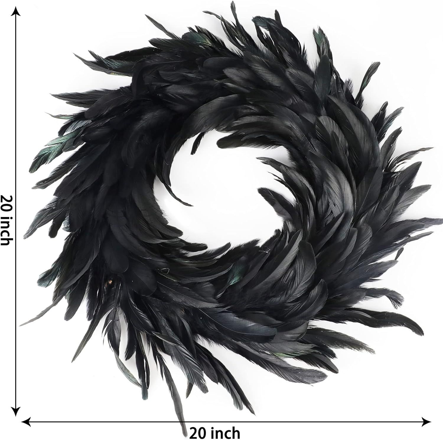 Tisuokae Halloween Wreath 20 inch, Black Feathers Wreath for Front Door, Natural Cocktail Feather... | Amazon (CA)