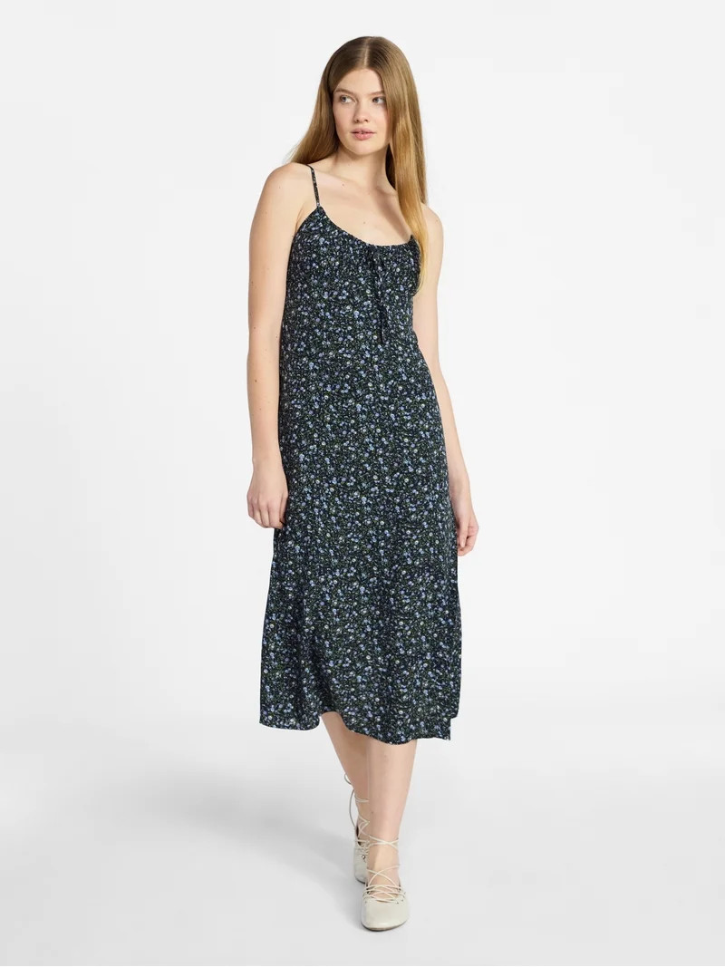 No Boundaries Shirred Midi Dress, Women's XXS-XXL | Walmart (US)