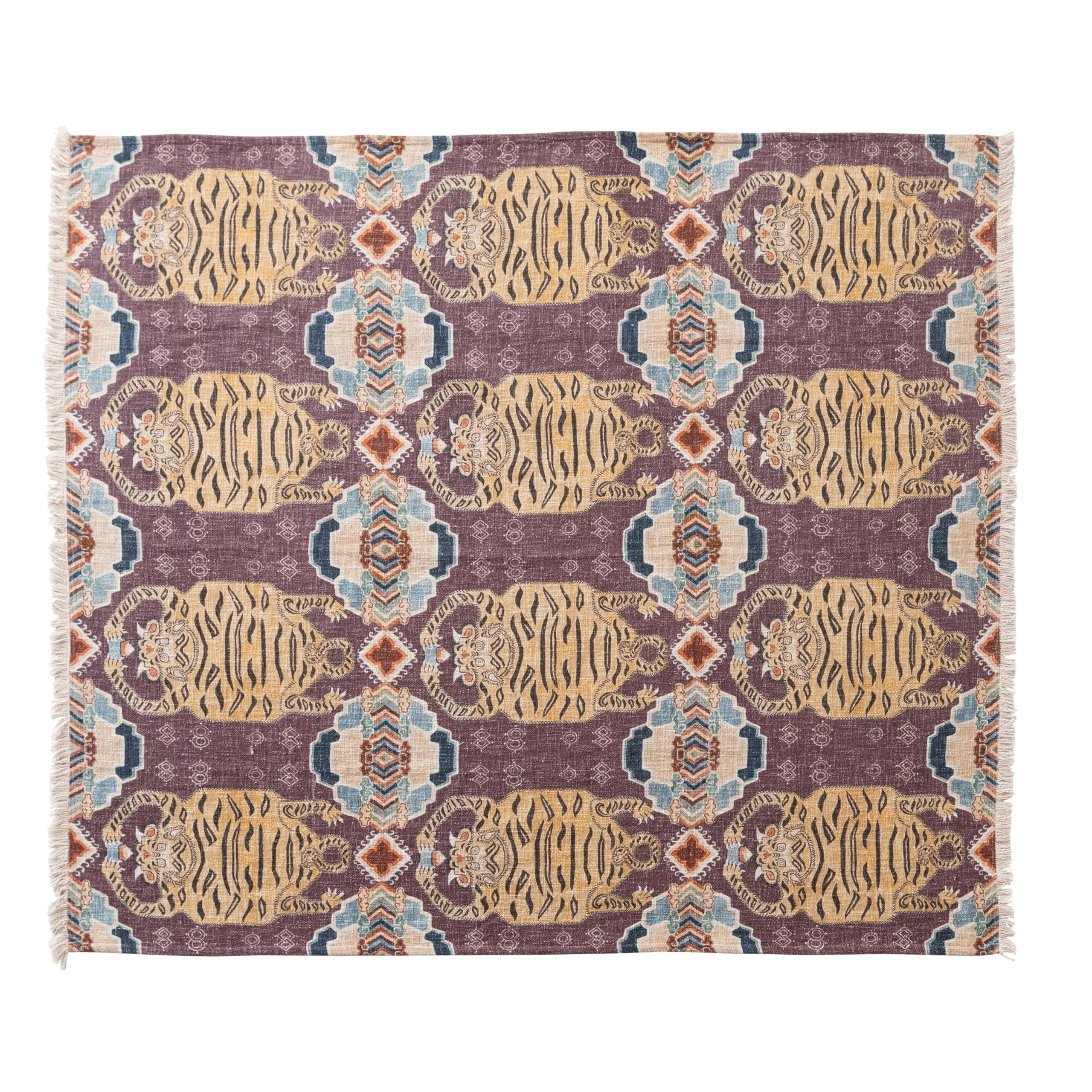 Bloomingville Cotton Slub Printed Throw Blanket with Tibetan Tigers Pattern, Multicolor | Amazon (US)