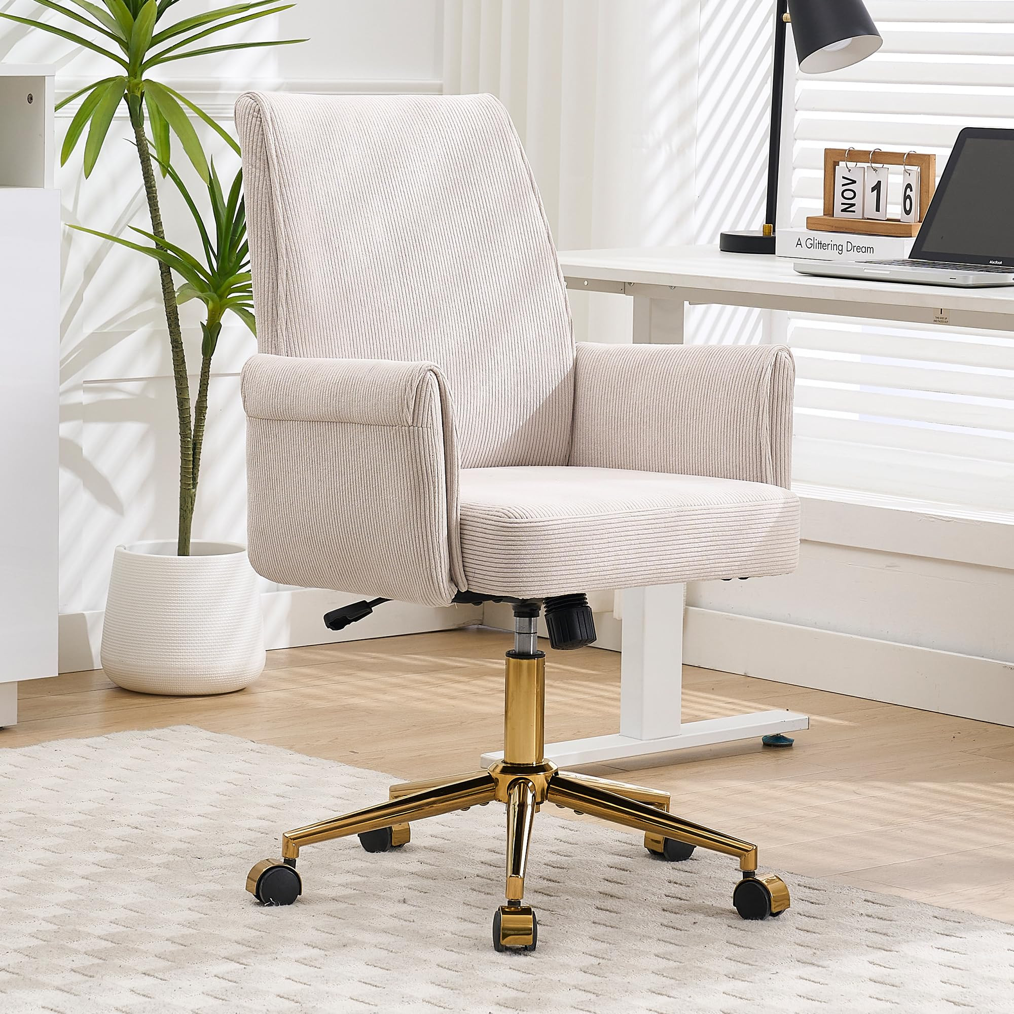YITAI Stripes Velvet 360°Swivel Desk Chair, Modern Height Adjustable Home Office Armchair with G... | Amazon (US)