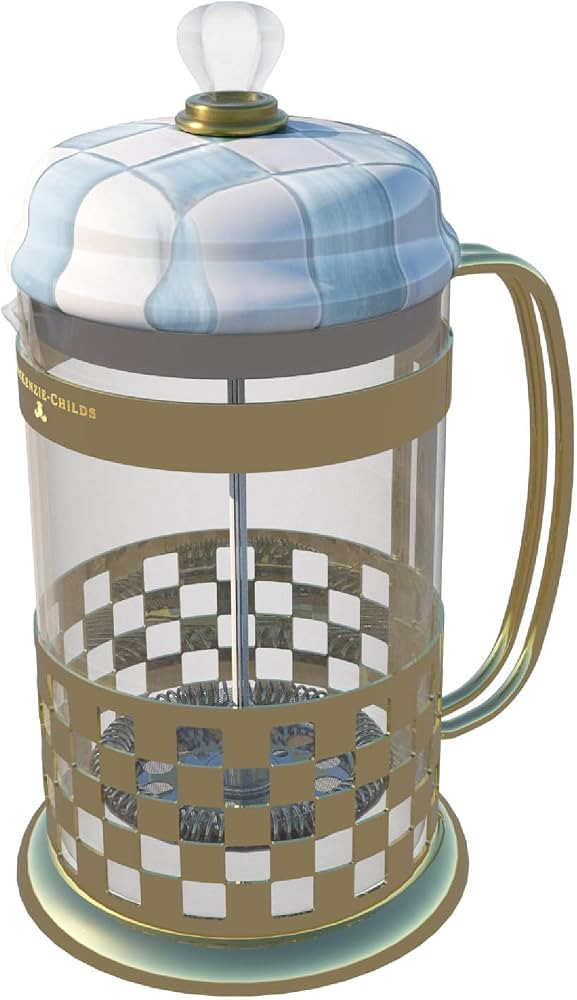 MACKENZIE-CHILDS Coffee French Press, Light-Blue-and-White Sky Check     Hand-painted design, mad... | Amazon (US)