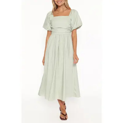 Petal & Pup Clo Stripe Puff Sleeve Midi Dress in Blue Stripe at Nordstrom, Size Small | Nordstrom