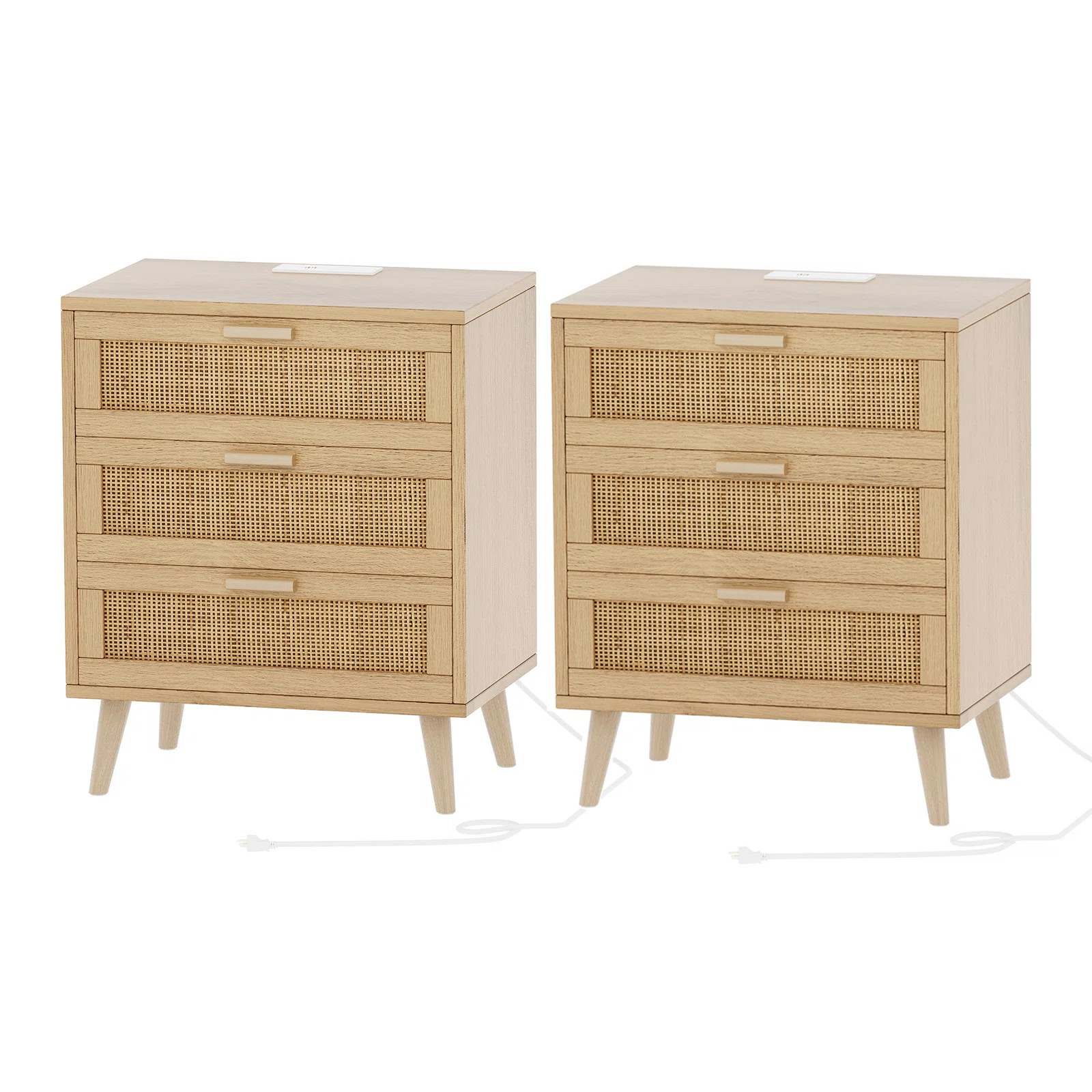 Caityln 2 Pack Nightstand with 3 Drawers, Boho  Nightstand  with Power Outlets | Wayfair North America