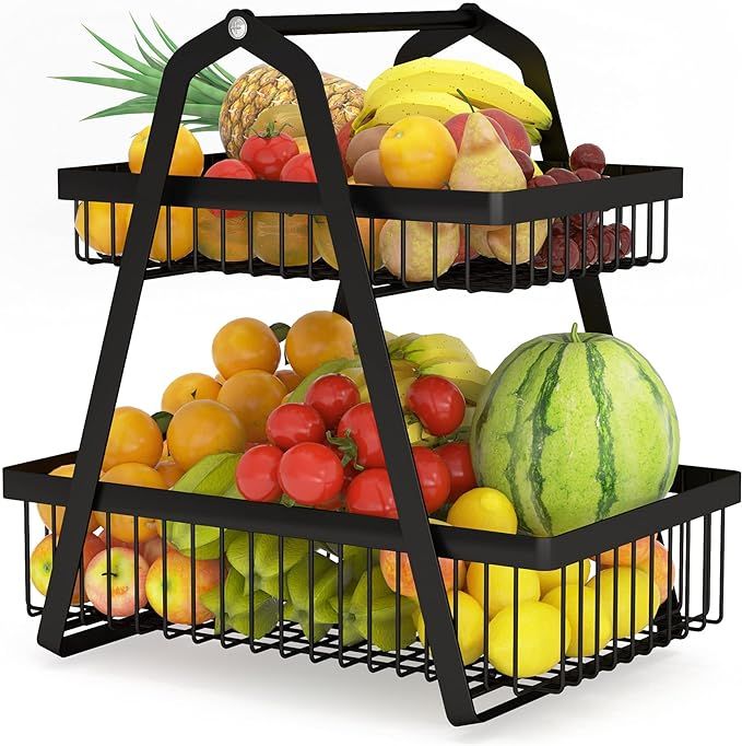 2 Tier Fruit Basket, 1Easylife Large Fruit Basket Bowl Vegetables Display Stand, Detachable Wire ... | Amazon (US)