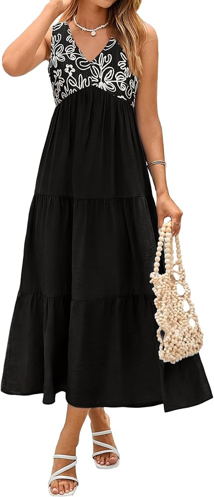 Glamaker Womens White Maxi Dress Flowy Lightweight Boho Beach Sundress Summer Vacation Resort Wea... | Amazon (US)