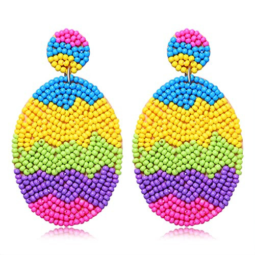 Easter Earrings for Women Boho Colorful Hypoallergenic Easter Egg Beaded Dangling Earrings Cute Spring Birthday Party Jewelry Accessory Gift | Amazon (US)