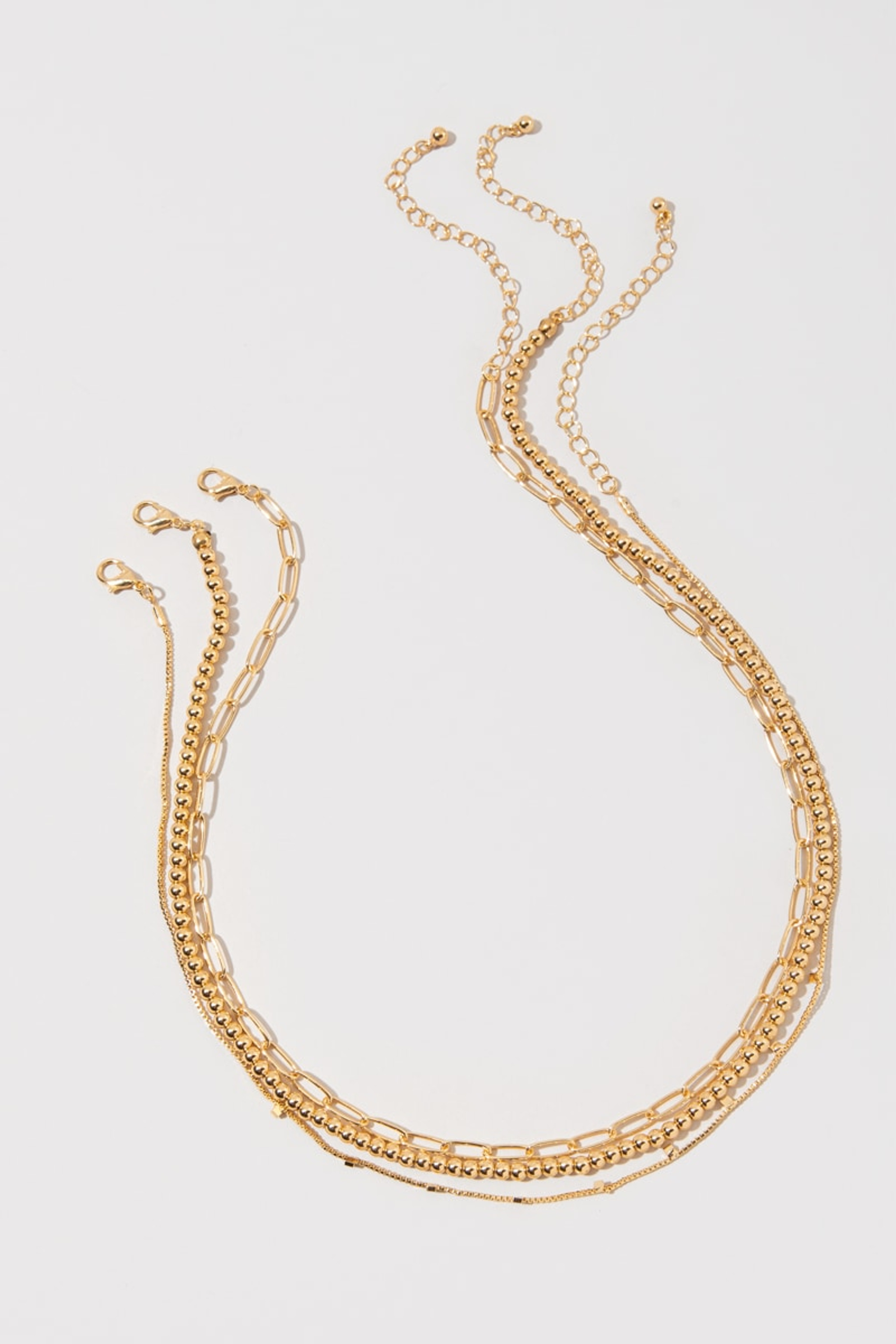 Lynn Layered Gold Ball And Paperclip Chain Necklace | Francesca's