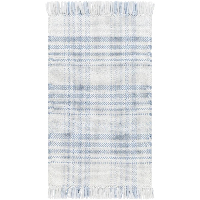 Cay Plaid Handmade Flatweave Recycled P.E.T. Area Rug in Blue/White | Wayfair North America