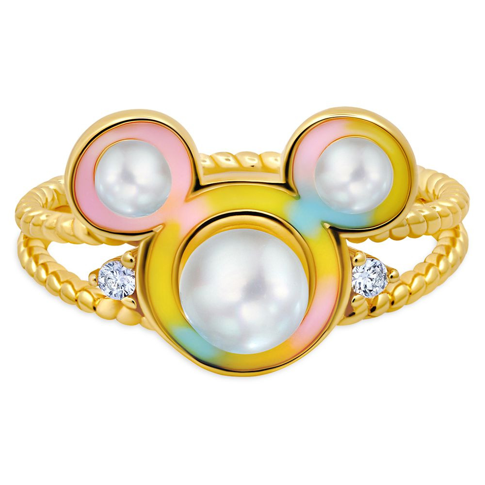 Mickey Mouse Icon Shell Pearl Ring by CRISLU – Gold | Disney Store
