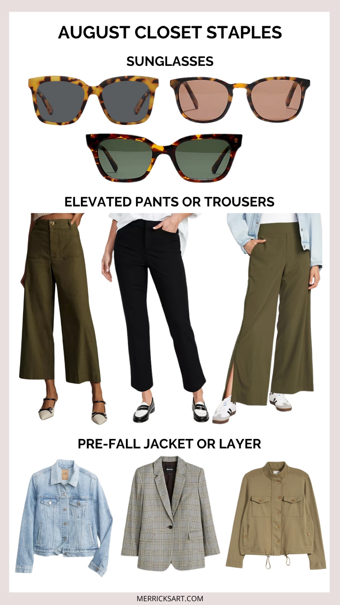 August Closet Staples: sunglasses, elevated pants, pre-fall jackets 

#LTKSeasonal #LTKStyleTip #LTKBacktoSchool